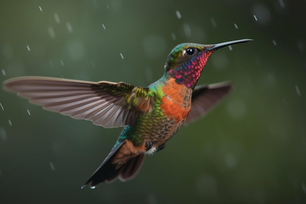 Koliber leci w deszczu z napisem hummingbird na przodzie.