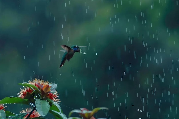 Kolibri zbiera pyłek z kwiatów w lasach deszczowych