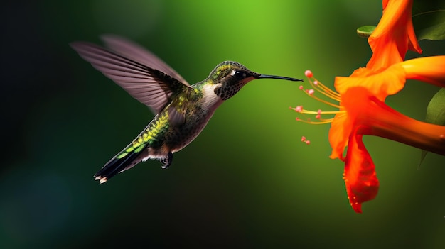 Kolibri żywiący się nektarem z kwiatów i kolibri z kwiatami