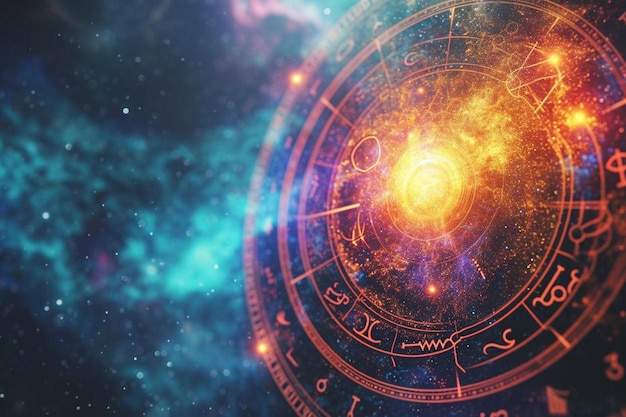 Zdjęcie koło zodiaku pośrodku przestrzeni wypełnionej gwiazdami