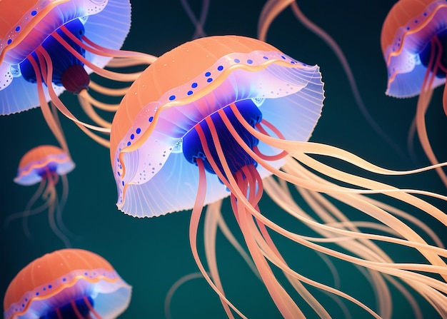 Kolor 3D Jellyfish pływanie w morzu