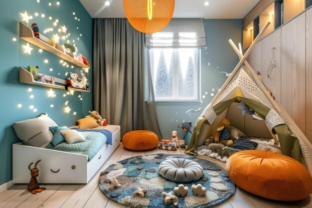 Zdjęcie kolor roku 2021 nowoczesne wnętrze pokoju dziecięcego ze stylowymi meblami
