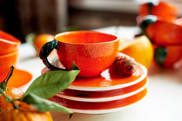 Kolor słońca Ciepło Jasnopomarańczowe naczynia w stylu mandarynki lub pomarańczy Ceramika