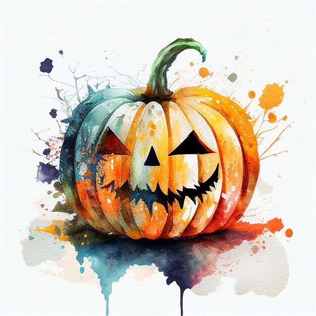 kolor wodny_halloween_pumkin_biały_tło