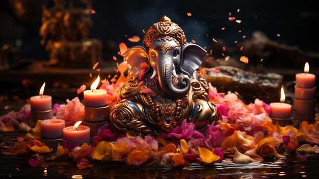 Kolor wody Diwali Ganesha święty dźwięk Om