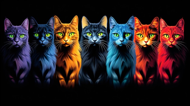 Kolorowa abstrakcyjna hipnotyczna iluzja kotów.