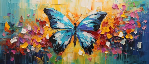 Kolorowa abstrakcyjna malarstwo olejowo-akrylowe ilustracja kolorowego paletowego noża motyla na płótnie