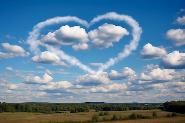 kolorowa chmura w kształcie serca na niebie generowana przez AI