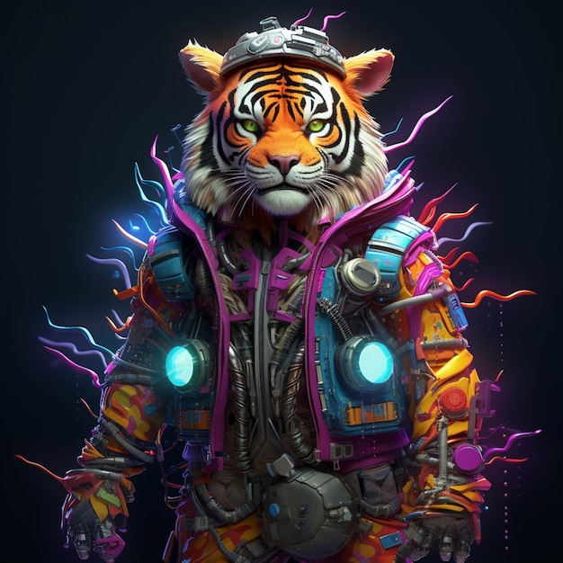 kolorowa cyfrowa ilustracja tygrysa w skafandrze kosmicznym generatywnej sztucznej inteligencji