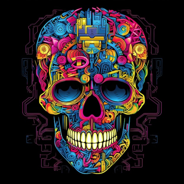 kolorowa czaszka z kolorowym wzorem