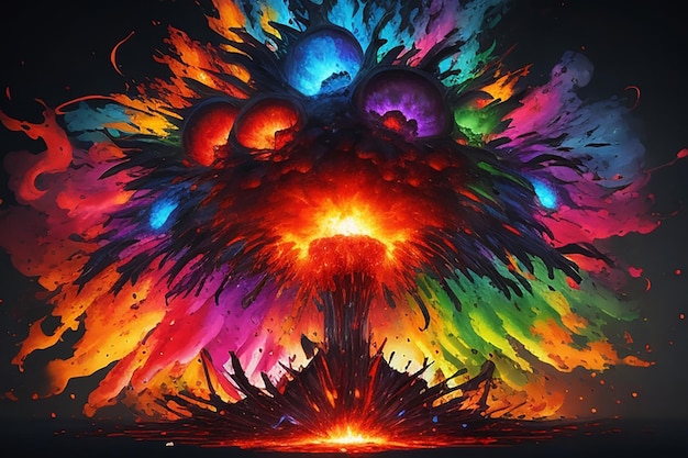 Zdjęcie kolorowa eksplozja prochu na ciemnym tle