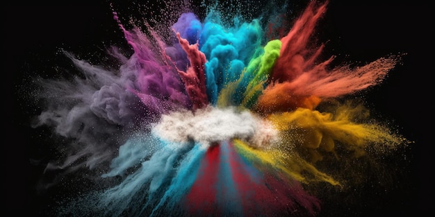 Kolorowa eksplozja proszku Kolorowa eksplozja Paint holi Stworzony przy użyciu technologii generatywnej sztucznej inteligencji