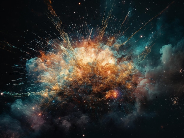 Kolorowa eksplozja w kosmosie z mgławicą w tle