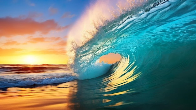 Kolorowa fala oceanu Zachód słońca Generacyjna sztuczna inteligencja