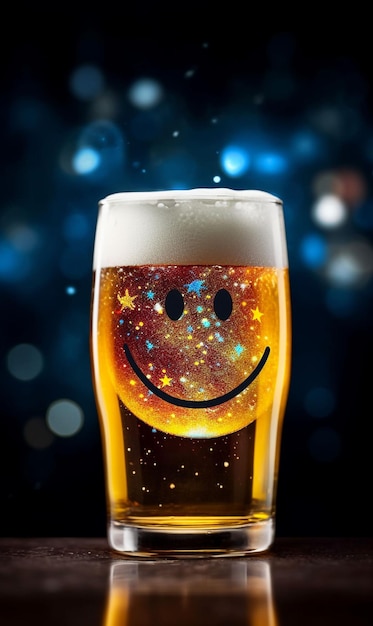 Kolorowa galaktyka z kieliszkiem piwa na Międzynarodowy Dzień Piwa