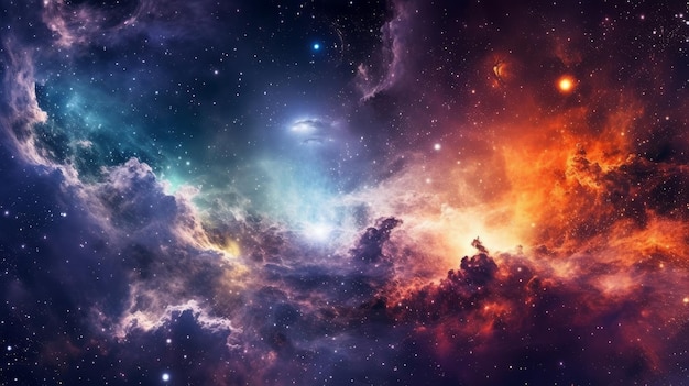 Kolorowa galaktyka z niebiesko-pomarańczową mgławicą pośrodku