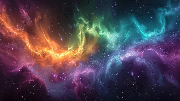 Zdjęcie kolorowa galaktyka z słowami wszechświat na dole.
