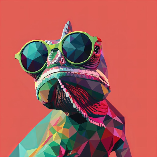 Kolorowa geometryczna ilustracja jaszczurki z okularami przeciwsłonecznymi