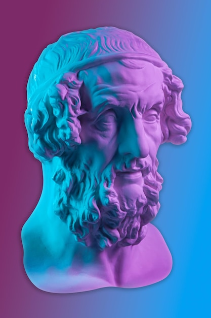 Kolorowa gipsowa kopia antycznego posągu Homer głowa dla artystów Gipsowa antyczna rzeźba ludzkiej twarzy Starożytny grecki poeta i filozof Homer jest legendarnym autorem wierszy Iliada i Odyseja