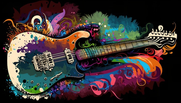 Kolorowa gitara na czarnym tle