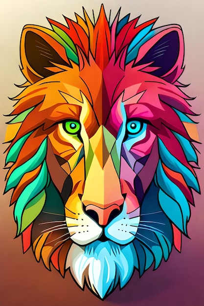 Kolorowa głowa lwa składa się z trójkątów.