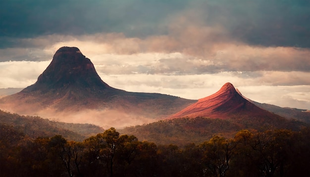 Kolorowa góra w australii z chmurnym niebem