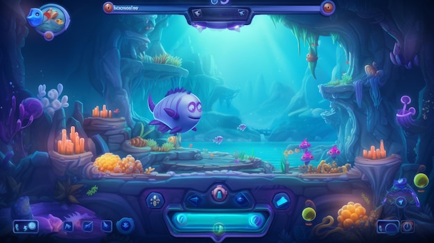 Kolorowa gra komputerowa dla dzieci podwodny świat ryby i koralowce