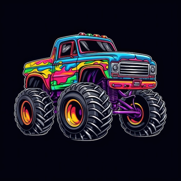 Kolorowa grafika naklejki Monster Truck z białą obwódką