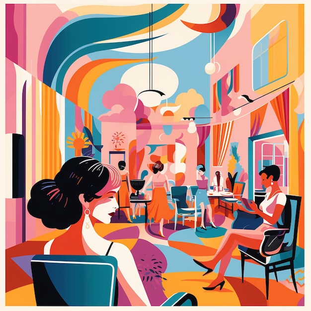 Kolorowa i abstrakcyjna ilustracja kawiarni