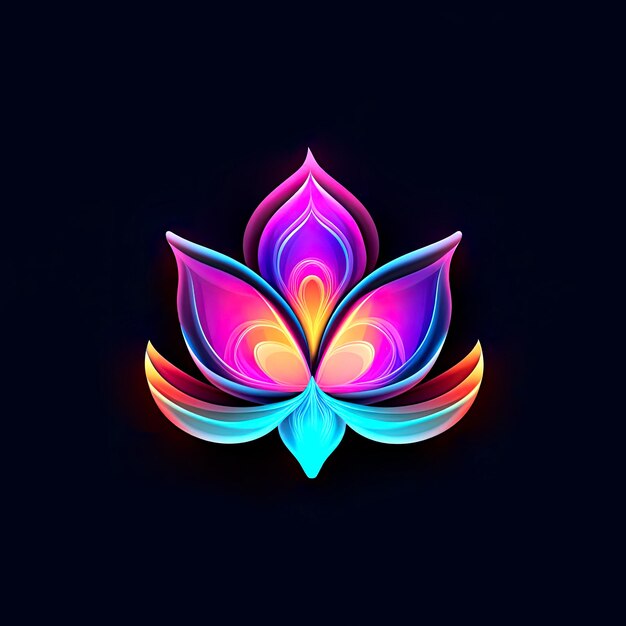Zdjęcie kolorowa ikona kwiatu lotosu świecąca na ciemnym tle doskonała do zajęć jogi piękno spa