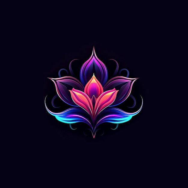 Zdjęcie kolorowa ikona kwiatu lotosu świecąca na ciemnym tle generatywna ai