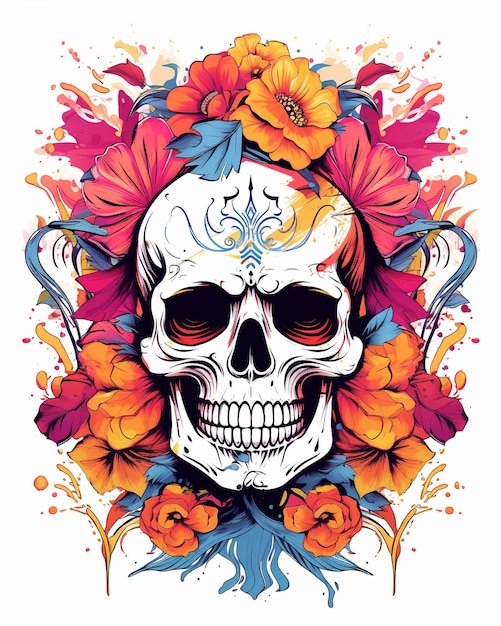 Kolorowa ilustracja czaszki z Dnia Zmarłych