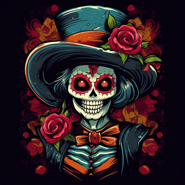 Kolorowa ilustracja czaszki z Dnia Zmarłych