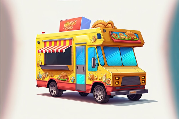 Kolorowa ilustracja food truck Generatywny Ai