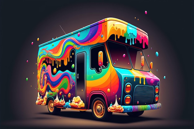 Kolorowa ilustracja food truck Generatywny Ai