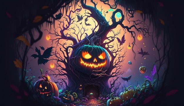 Kolorowa ilustracja Halloween Generative AI