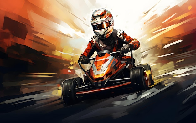 Kolorowa ilustracja kartingu samochodowego sporta tło