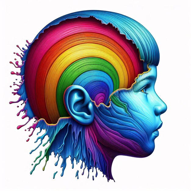 Zdjęcie kolorowa ilustracja kobiety z kolorami tęczy na głowie