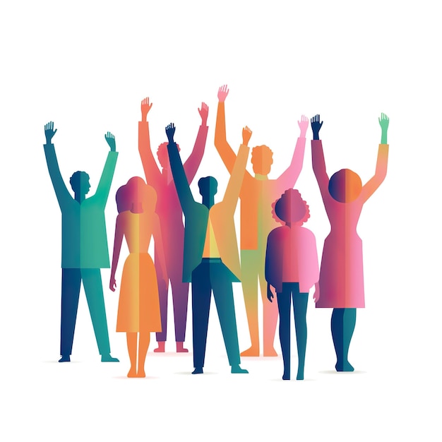 Kolorowa ilustracja koncepcji dnia dumy grupa ludzi podnoszących ręce wygenerowana ai