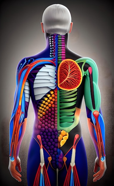 Kolorowa ilustracja ludzkiego ciała ze szkieletem oznaczonym jako „ludzkie ciało”.