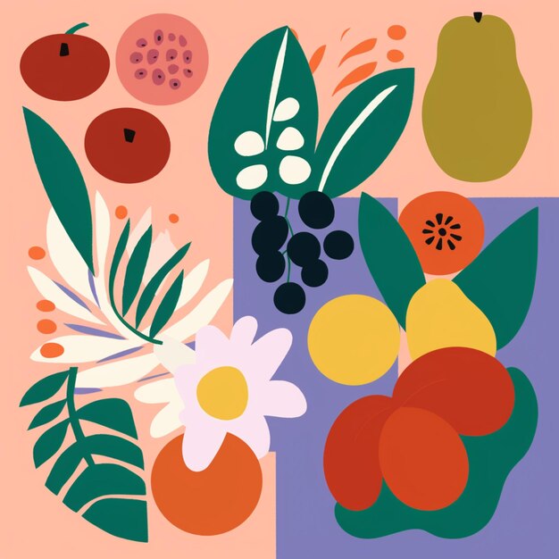 Zdjęcie kolorowa ilustracja owoców i jagód.