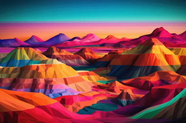 Kolorowa ilustracja pasma górskiego z kolorowym tłem.