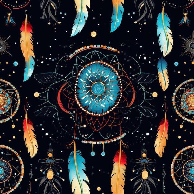 Zdjęcie kolorowa ilustracja pawia z piórami i piórkami.