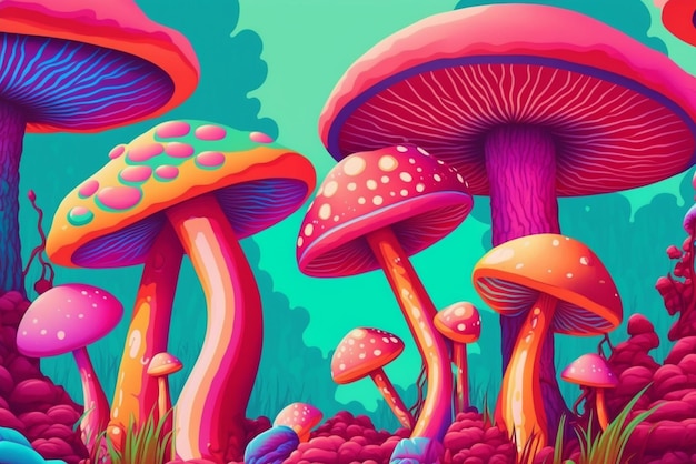 Kolorowa ilustracja pęczka grzybów z napisem „grzyb”.