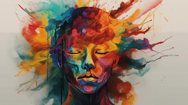 Kolorowa ilustracja przedstawiająca głowę ze słowem umysł.