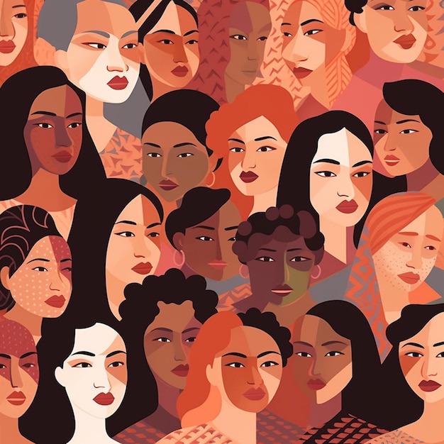 Kolorowa ilustracja przedstawiająca grupę kobiet, a jedna z nich mówi „kobiety”