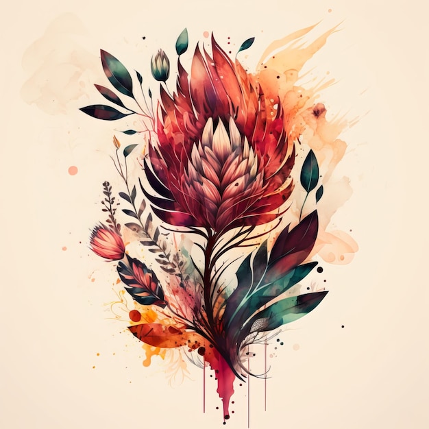 Kolorowa ilustracja przedstawiająca kwiat z dużym piórkiem.