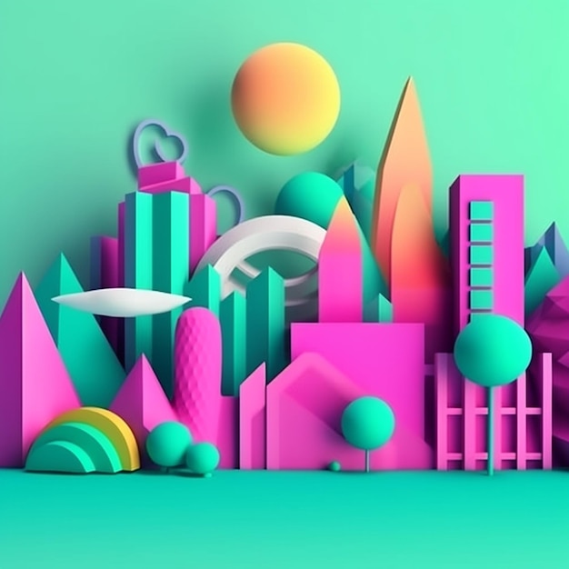 Kolorowa ilustracja przedstawiająca miasto z sercem na górze