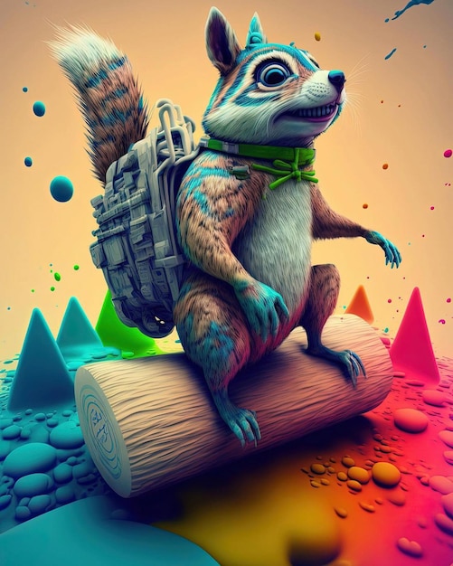 Kolorowa ilustracja przedstawiająca wiewiórkę z plecakiem na plecach