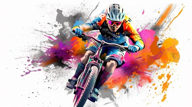 Kolorowa ilustracja rowerzysty w kasku i goglach.